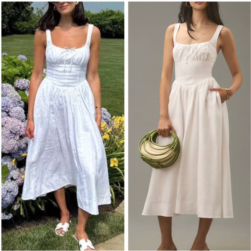 Reformation White Smocked Sundress Square Neck Midi - Picture 3 of 13